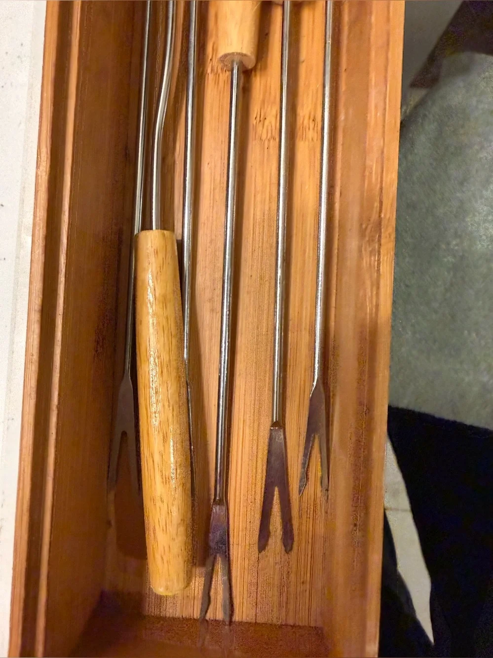 Wood Handle Fondue Fork Set in Natural Wood
